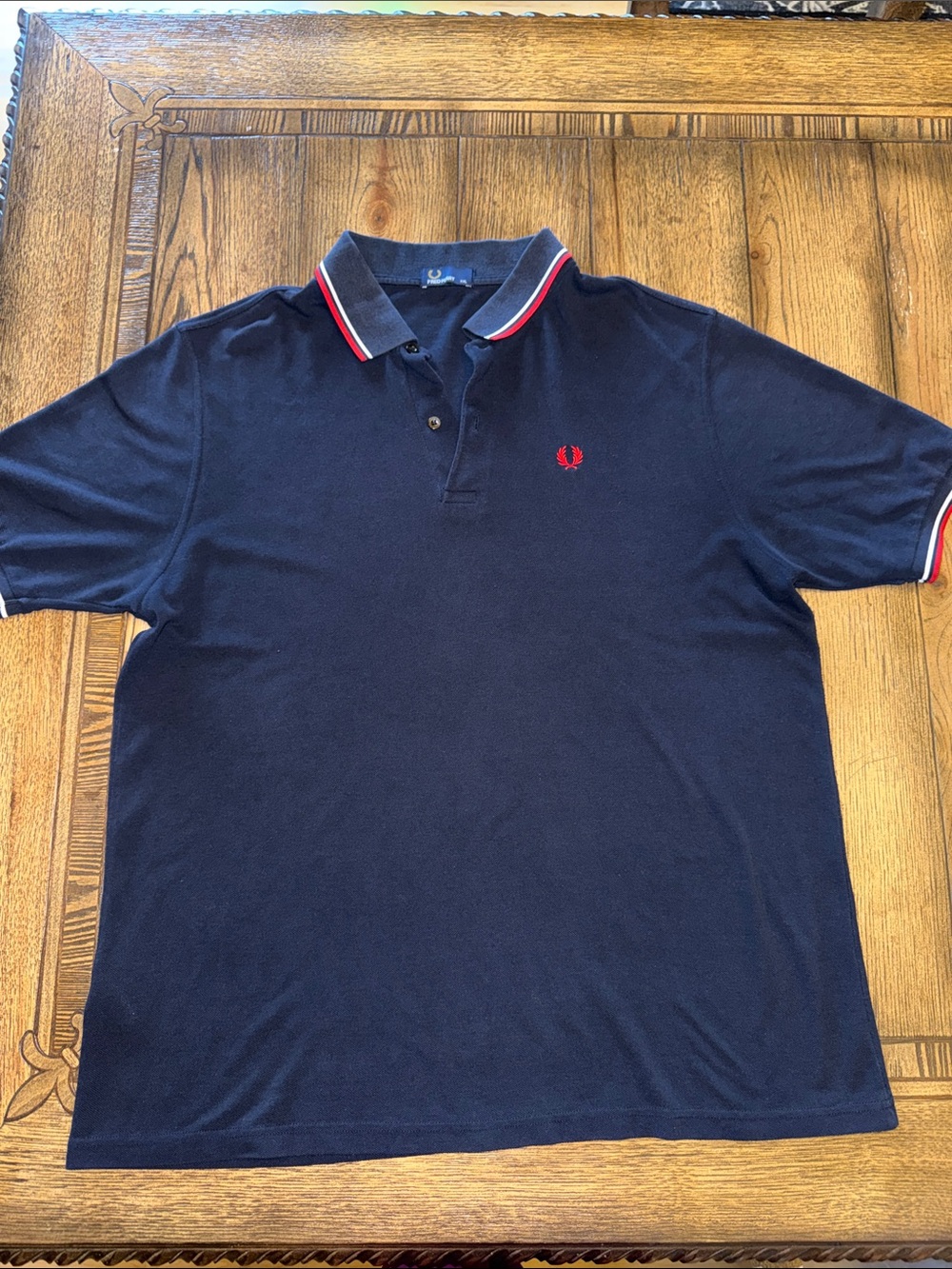 Fred Perry Navy Polo with Red Laurel and Contrast Trim
